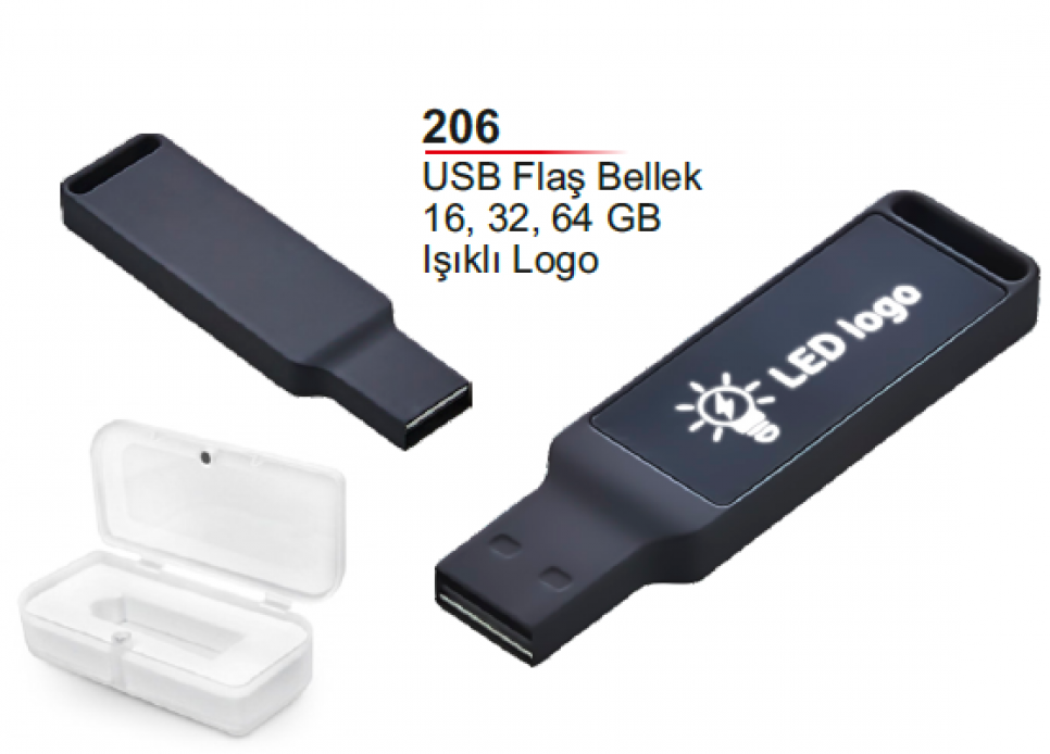 Unijoy 206 Işıklı LED Logo USB Flaş Bellek (Kutulu)