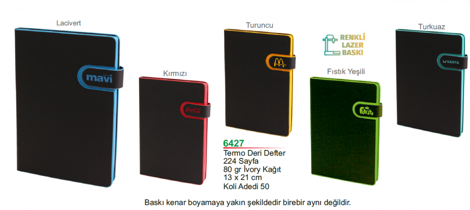 Unijoy 6427 Renkli Kenarlıklı Termo Deri Defter