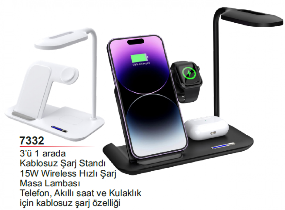 Unijoy 7332 3'ü 1 Arada Kablosuz Şarj Standı